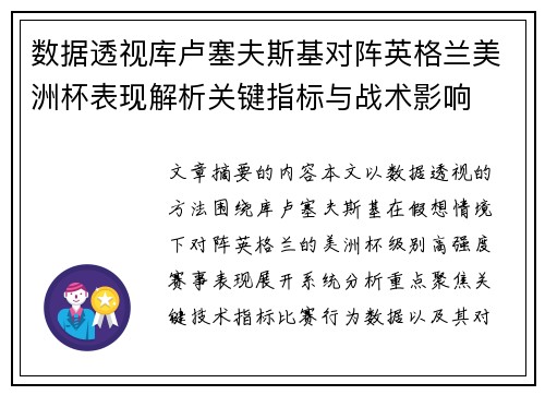 数据透视库卢塞夫斯基对阵英格兰美洲杯表现解析关键指标与战术影响